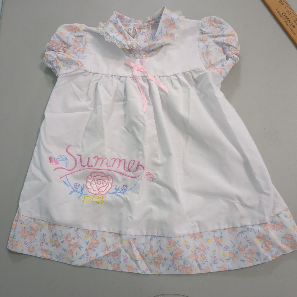 Vintage 90s Color Kids Baby Girl Dress Floral Rare 3t embroidered summer